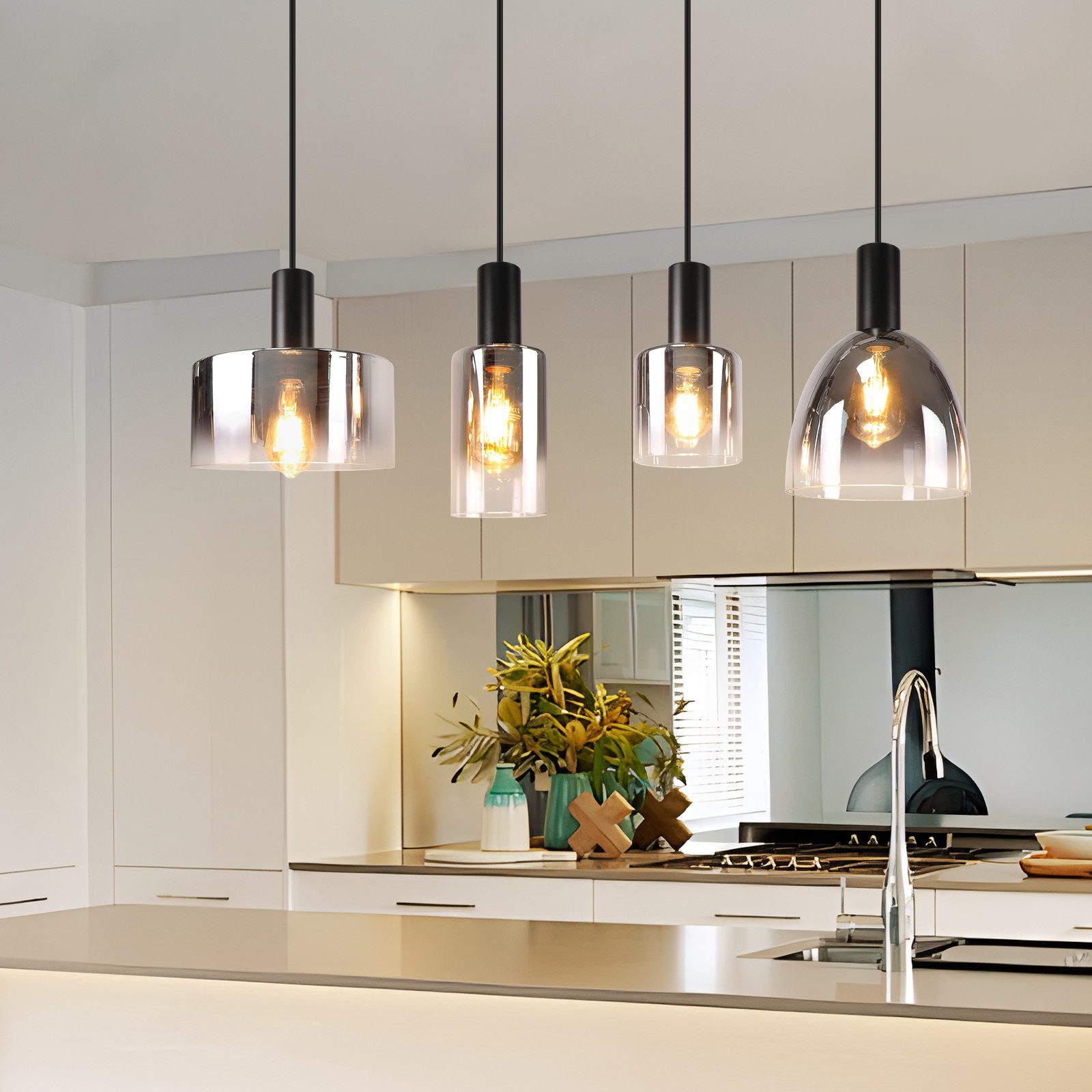 NETTLIFE Vintage - matbordslampa, rökgrått glas, E27, höjdjusterbar, för vardagsrum