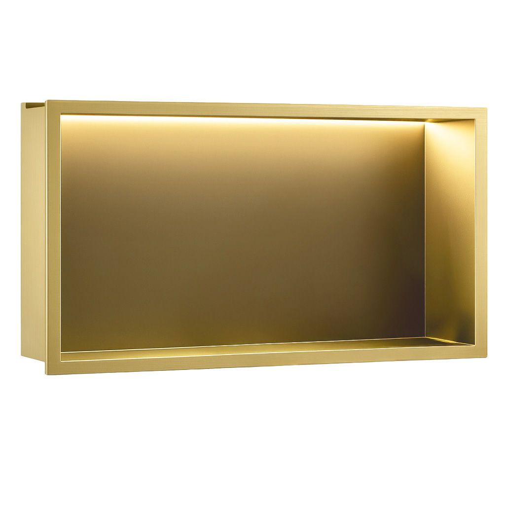 REA Inbyggd Badrumshylla LED 30x60 Borstat Guld, 10x60x30cm