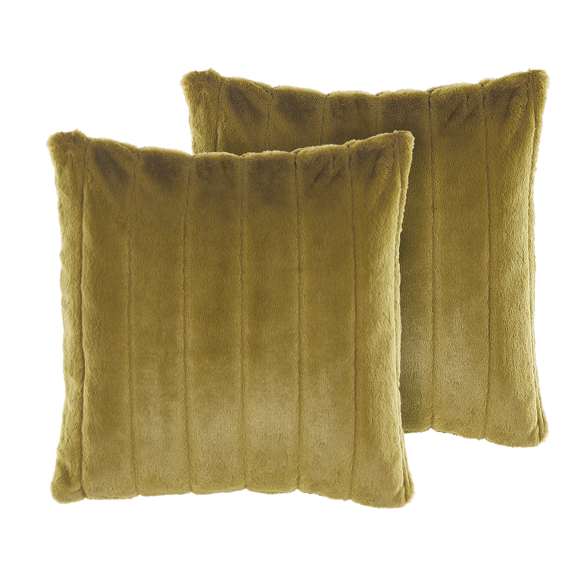 Set med 2 prydnadskuddar PUMILA 45 x 45 cm Fuskpäls Olivgrön Randigt
