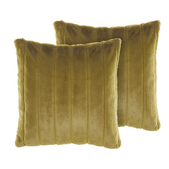 Set med 2 prydnadskuddar PUMILA 45 x 45 cm Fuskpäls Olivgrön Randigt