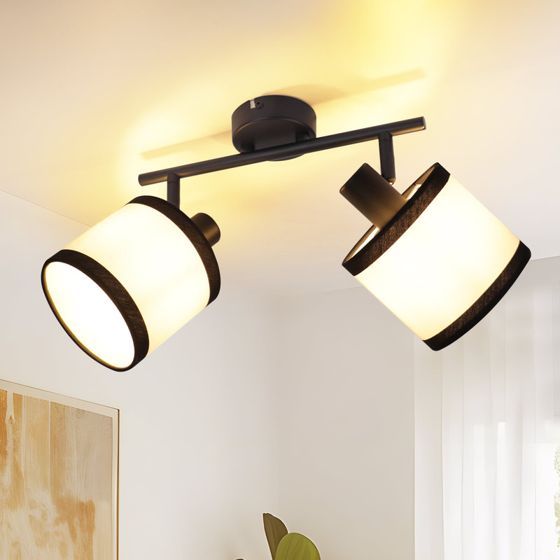 NETTLIFE svart justerbar takspotlight, 2 x E14 LED, tygskärm i vintagestil, för hall (utan glödlampor)