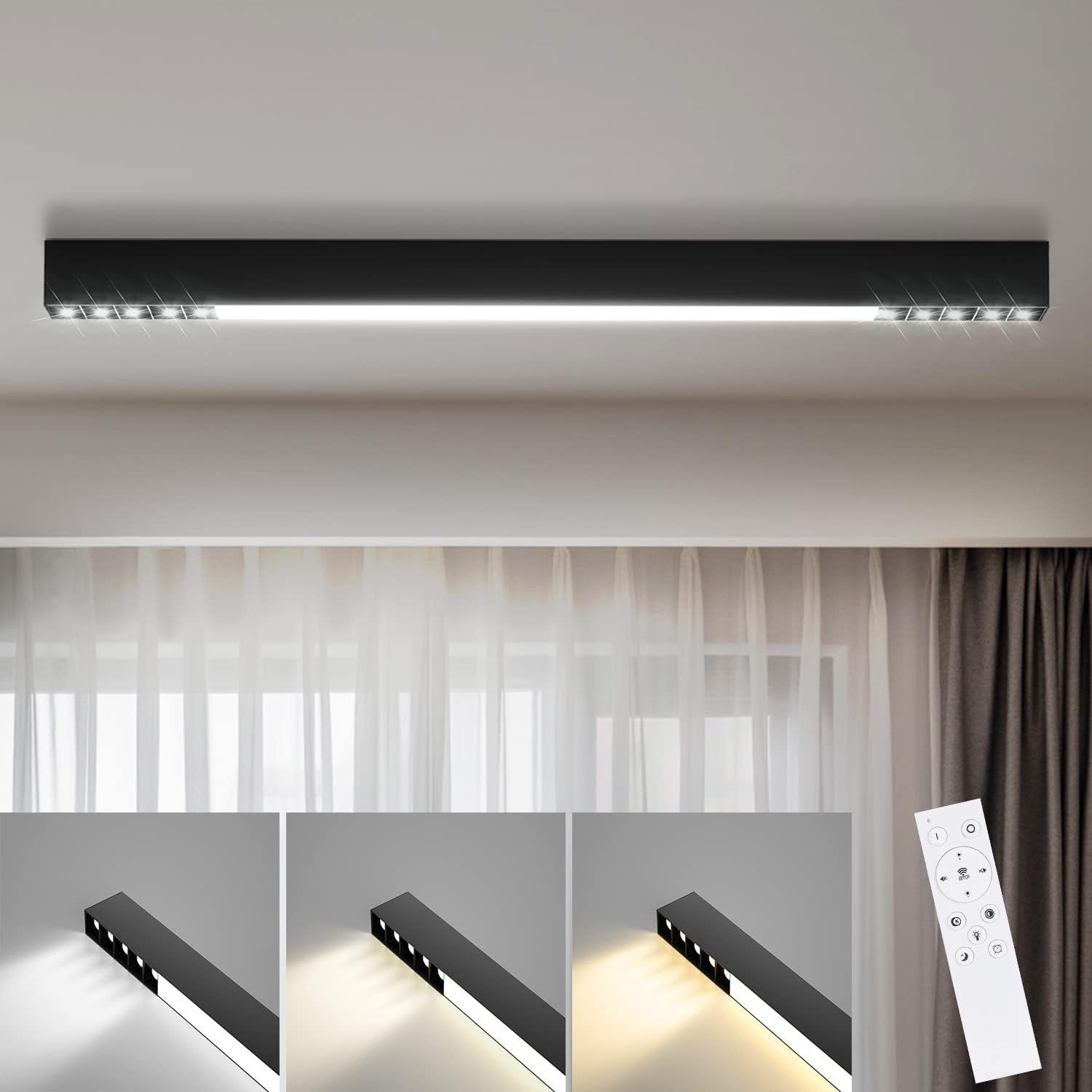 NETTLIFE LED - taklampa, svart 32W, lång modern, dimbarMed fjärrkontroll, 107CMKökslampa, för vardagsrum, för sovrum