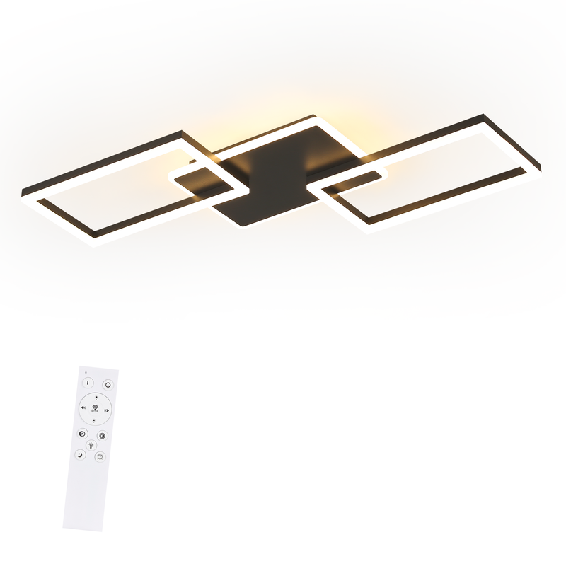 NETTLIFE LED-taklampa för vardagsrum - stor svart dimbar taklampa med fjärrkontroll 63 W modern sovrumslampa i metall 80 cm