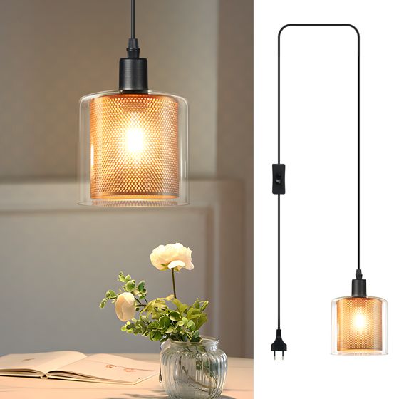 NETTLIFE Vintage pendellampa med 1 låga: Guldfärgad glaspendellampa med kontakt och strömbrytare E14-pendellampa