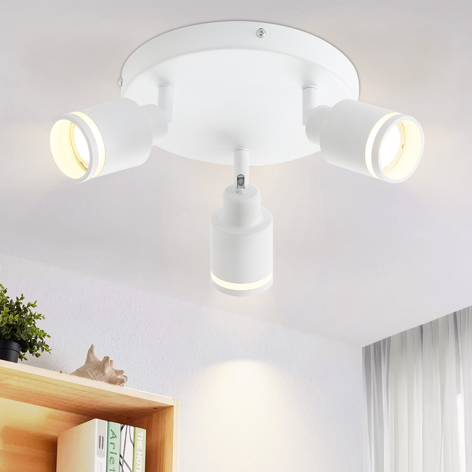 NETTLIFE modern vit taklampa: 3 justerbara metallspotlights i taket, GU10 taklampa, för sovrum utan glödlampa