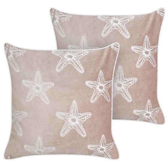 Set med 2 prydnadskuddar CERAMIUM 45 x 45 cm Sammet Pastellrosa Blommigt tryck