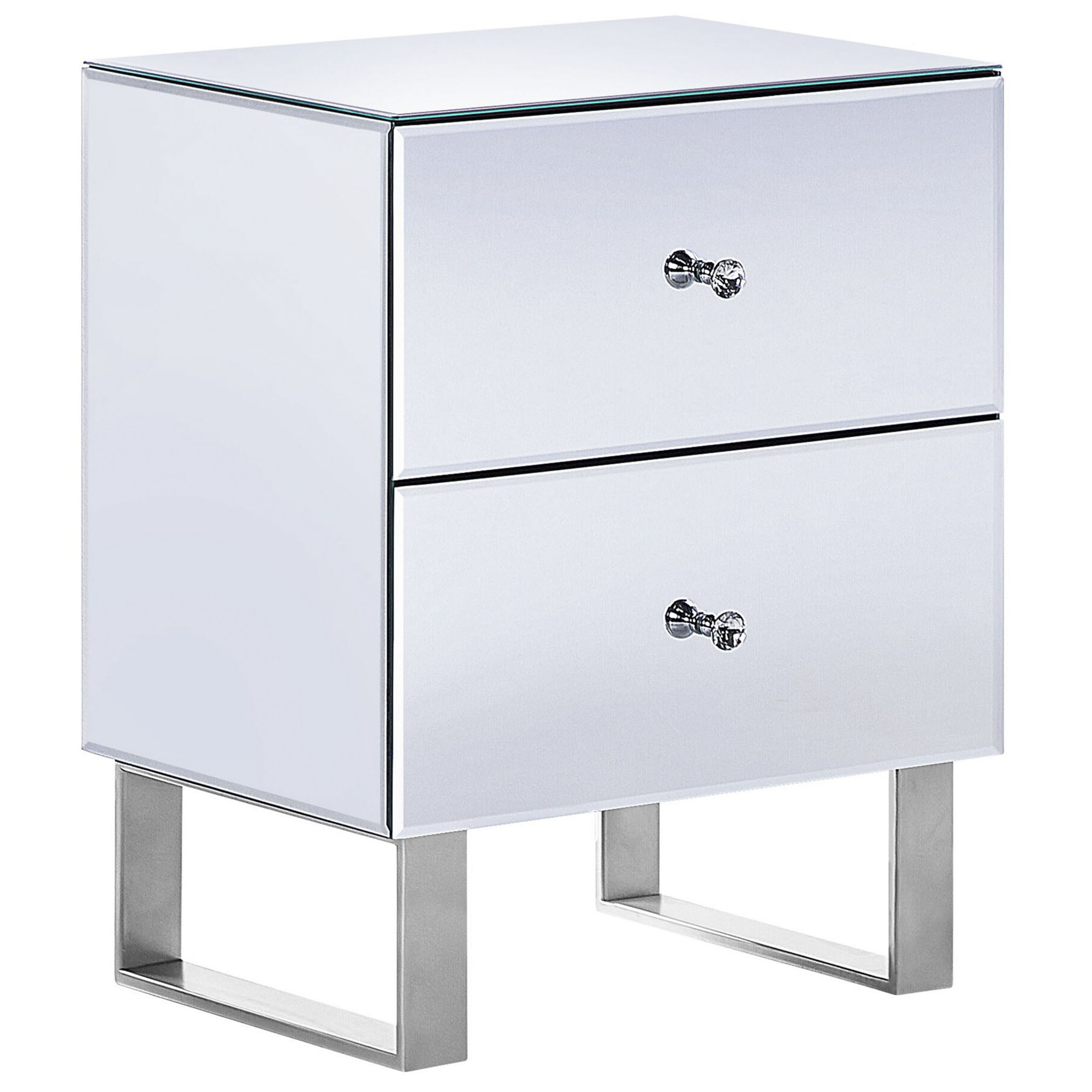 Sängbord med 2 förvaringslådor NESLE Glas Spegelblank silver