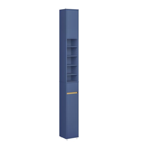 SoBuy Hög Badrumsförvaringsskåp – Fristående Smalt Badrumsskåp, Vattenresistent MDF med Justerbara Hyllor och Låda – Kompakt Badrumsmöbel, Blått, B20 x D20 x H180cm, BZR34-II-B