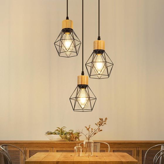 NETTLIFE Pendellampa ovanför matbordet - Retro E27 köks- och matrumslampa med 3 ljuskällor, svart industriell stil (utan glödlampa)