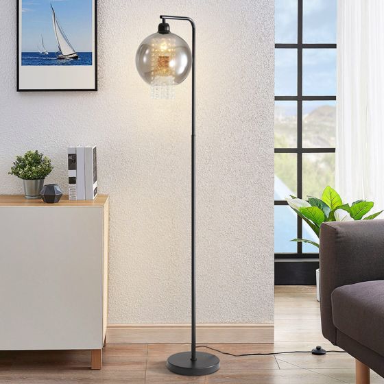 NETTLIFE - inomhusgolvlampa, 1 låga, E27, rökgrå, stor kristallgolvlampa för kontorssoffa