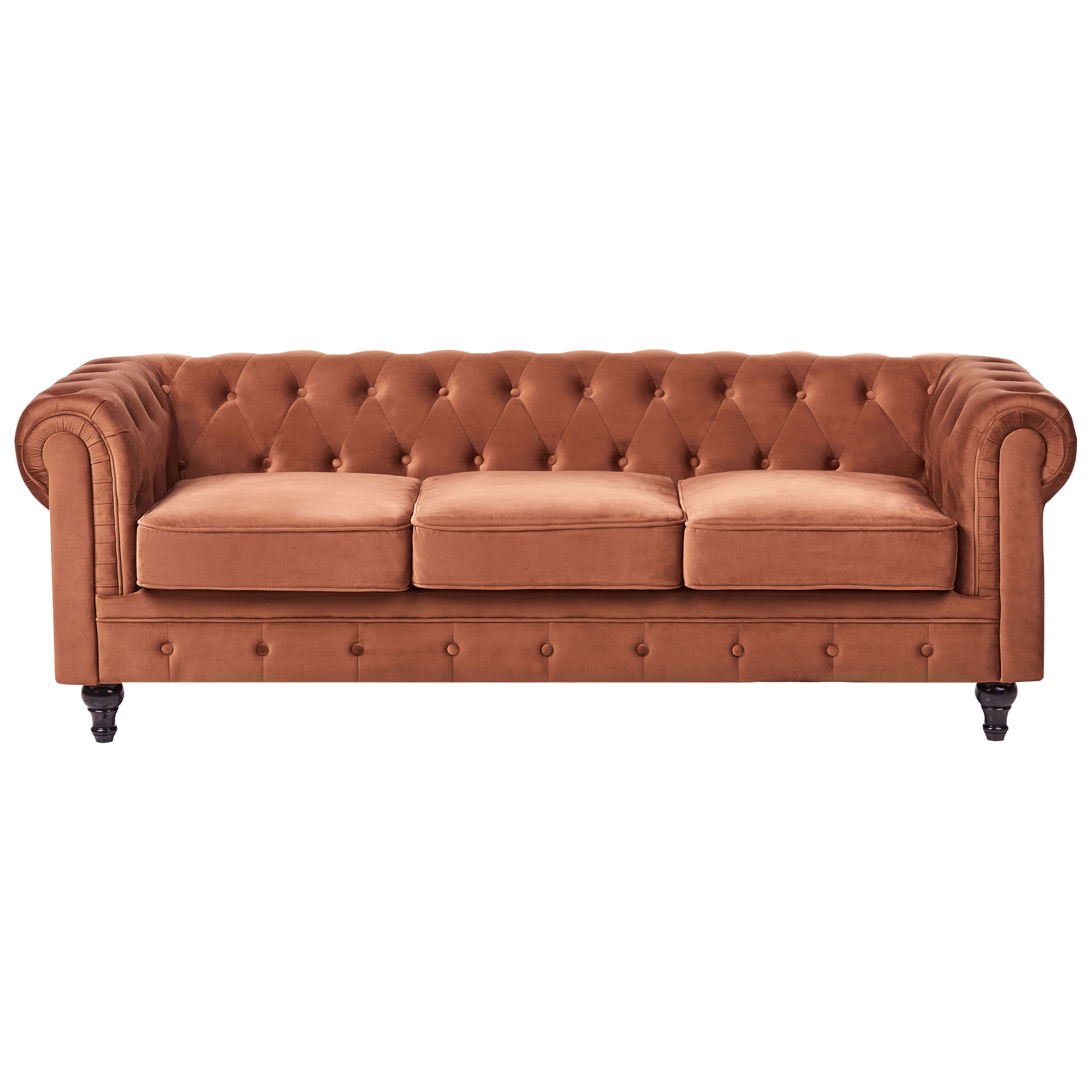 Soffa 3-sits CHESTERFIELD Sammet Guldbrun