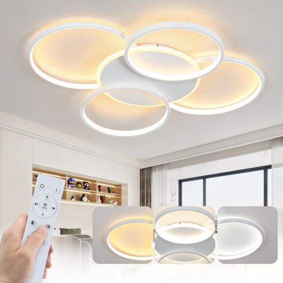 NETTLIFE LED - taklampa, för vardagsrum, dimbar, 70W Med fjärrkontroll, 5, ringar Vit, modern, akryl, dimbar