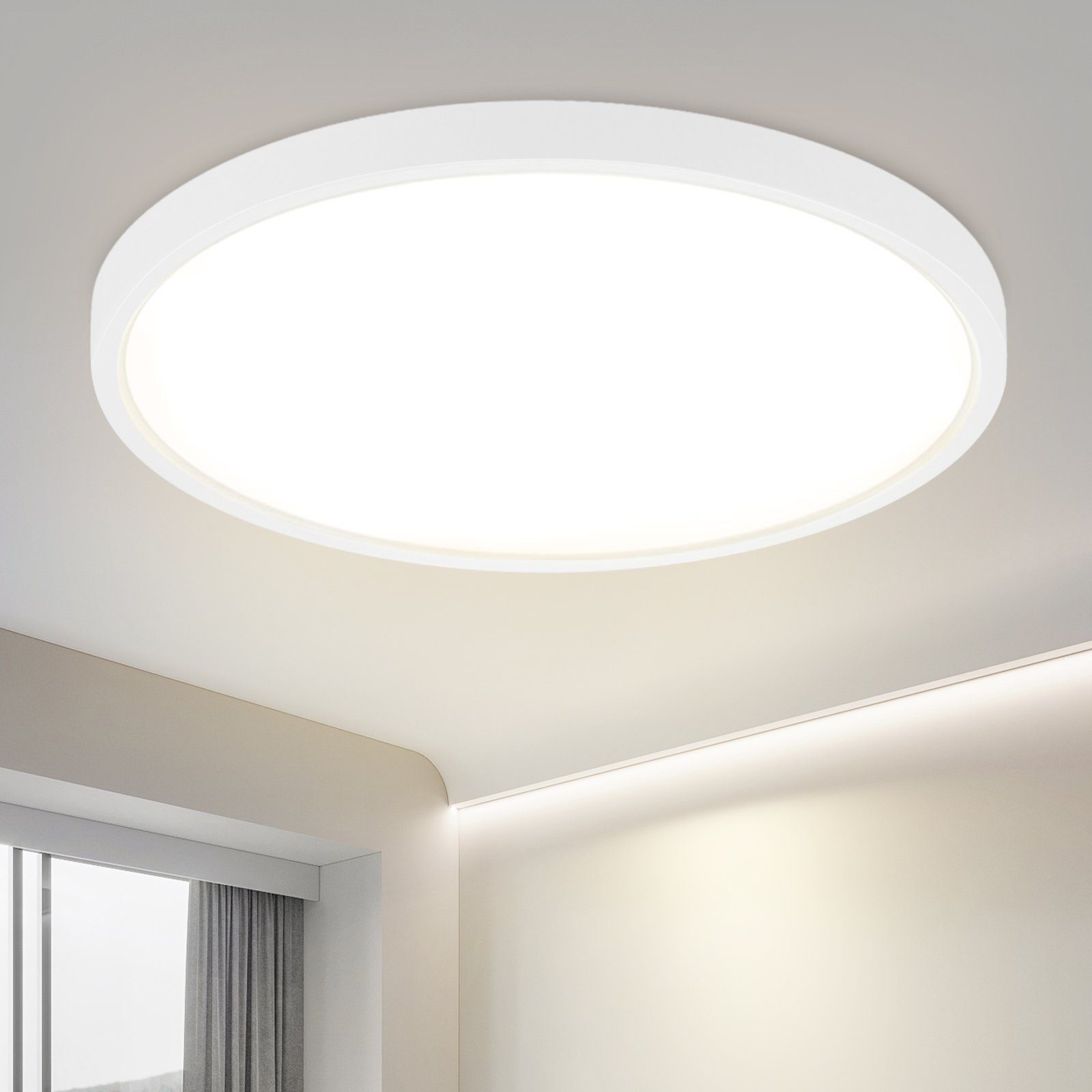 NETTLIFE LED-taklampa 24W 4000K 30cm för sovrum, platt, vit diameter, rund kökslampa för badrum