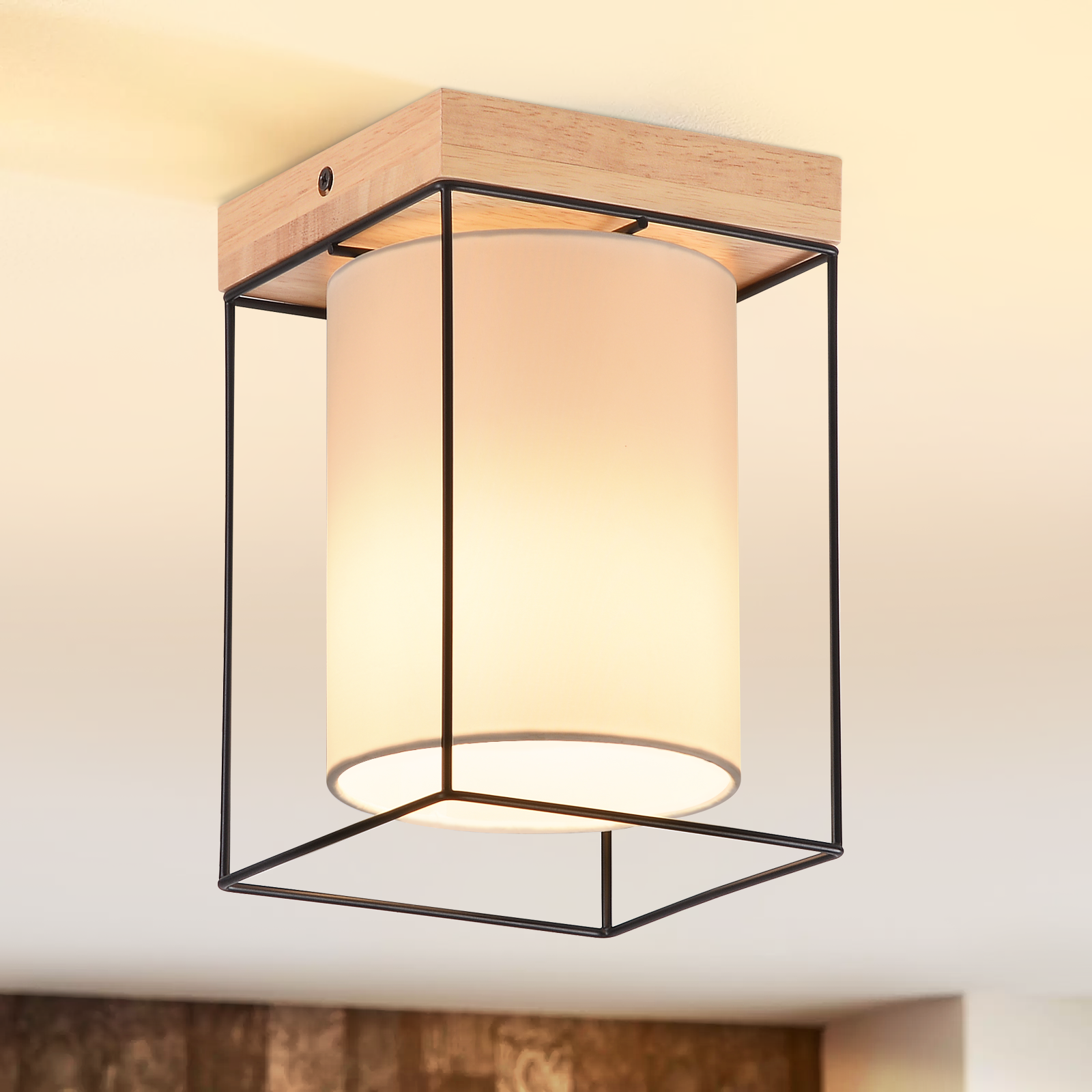 NETTLIFE Taklampa för hallen, trä, 1 E14-lampa, vintage - halllampa i retro - industriell - stil