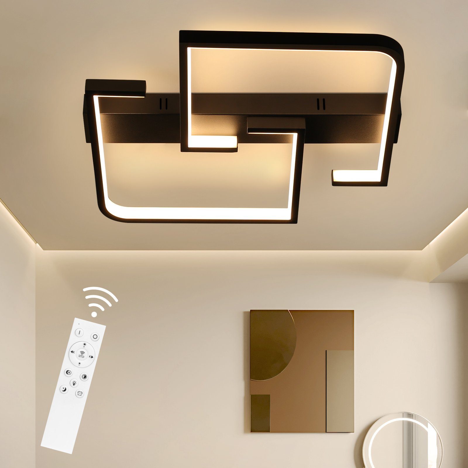 NETTLIFE LED - taklampa, 45W metall, 60 cm vardagsrum, dimbarMed fjärrkontroll, svart modern, design för sovrum