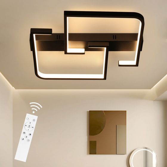 NETTLIFE LED - taklampa, 45W metall, 60 cm vardagsrum, dimbarMed fjärrkontroll, svart modern, design för sovrum