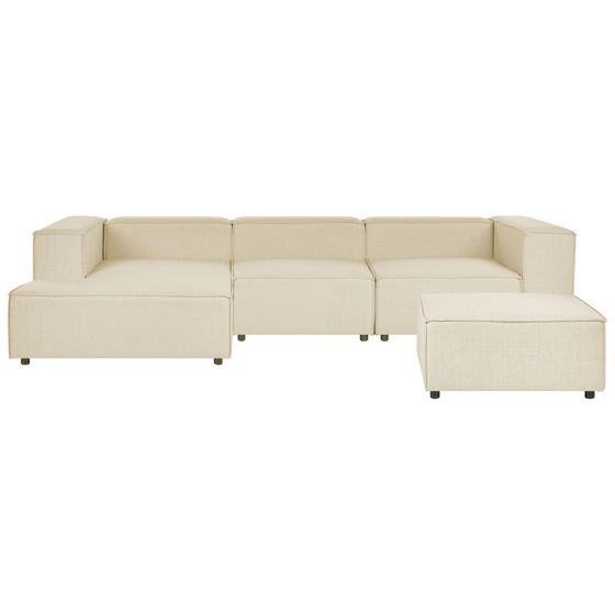 Modulär hörnsoffa 3-sits APRICA med fotpall Konstlinne Beige Högervänd