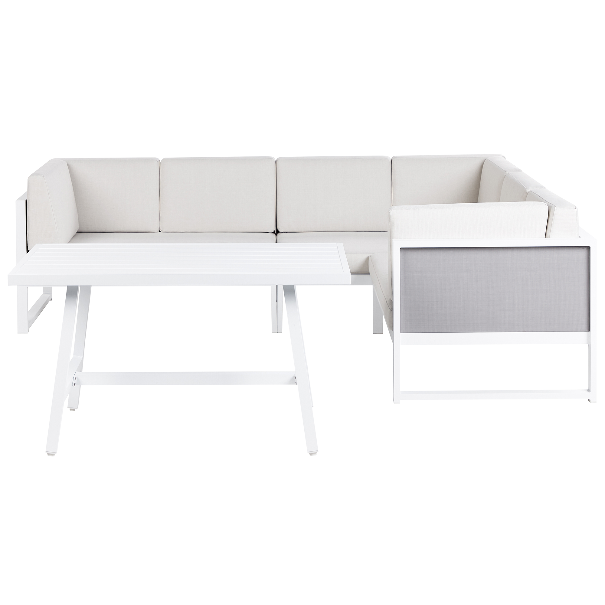 Trädgårdshörnsoffa med bord 6-sits CASTELLA/FRATTE Metall Off-White Vänstervänd