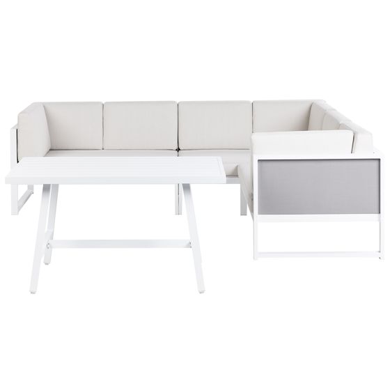 Trädgårdshörnsoffa med bord 6-sits CASTELLA/FRATTE Metall Off-White Vänstervänd