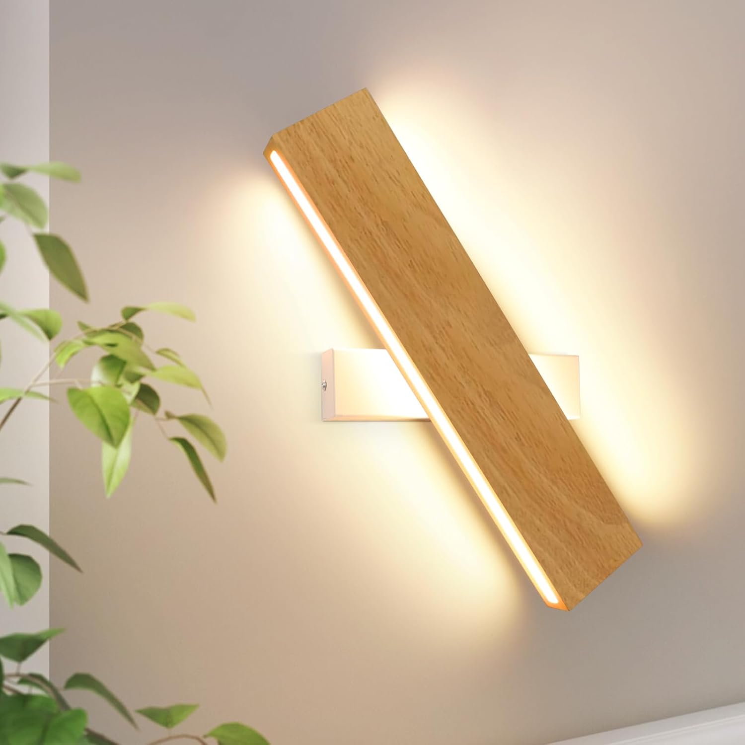 NETTLIFE LED-vägglampa för inomhusbruk - 32 CM Modern trähallslampa, Upp och ner - design - trapplampa, 11 W, 3000K, Varmvit