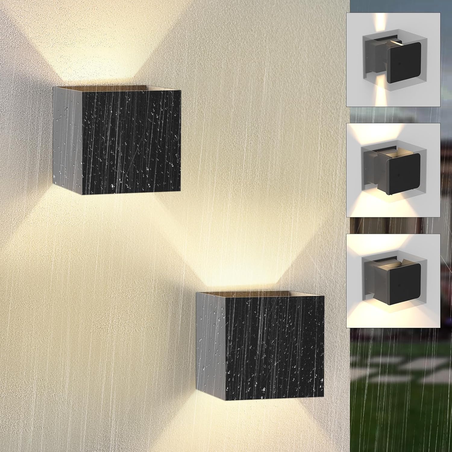 NETTLIFE LED - vägglampa, utomhusvägglampa, 2 st, utomhusvägglampa, inomhus/upp-ner-position, utomhusbelysning, svart, modern, IP65