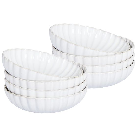 Set med 8 djupa tallrikar NETTLE Stengods Off-White