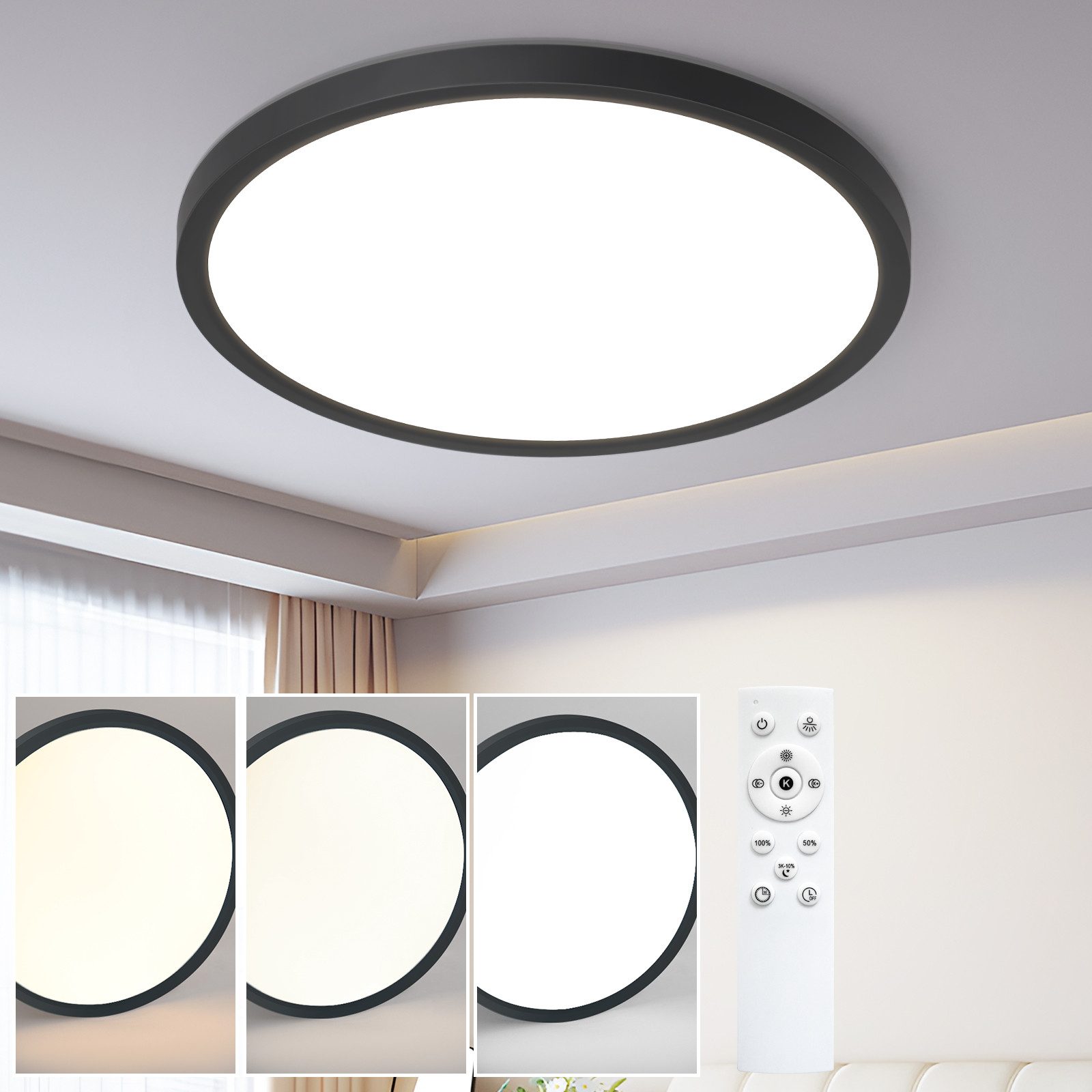 NETTLIFE LED - badrumstaklampa, platt, 30 cm, 24 W, rund, vit, kökstaklampa