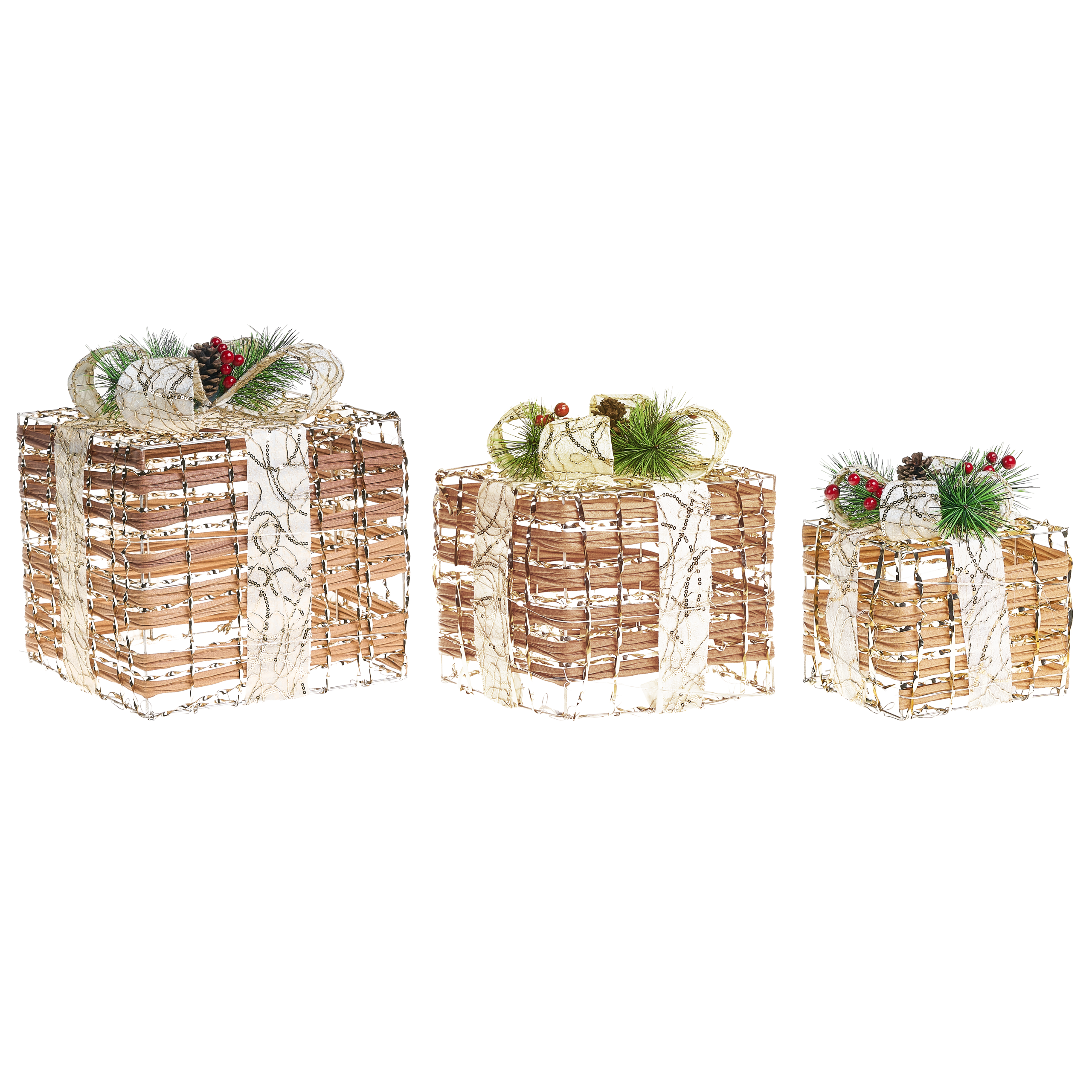 Set med 3 juldekorationer LED TISSO 20/25/30 cm Julklappar Brun