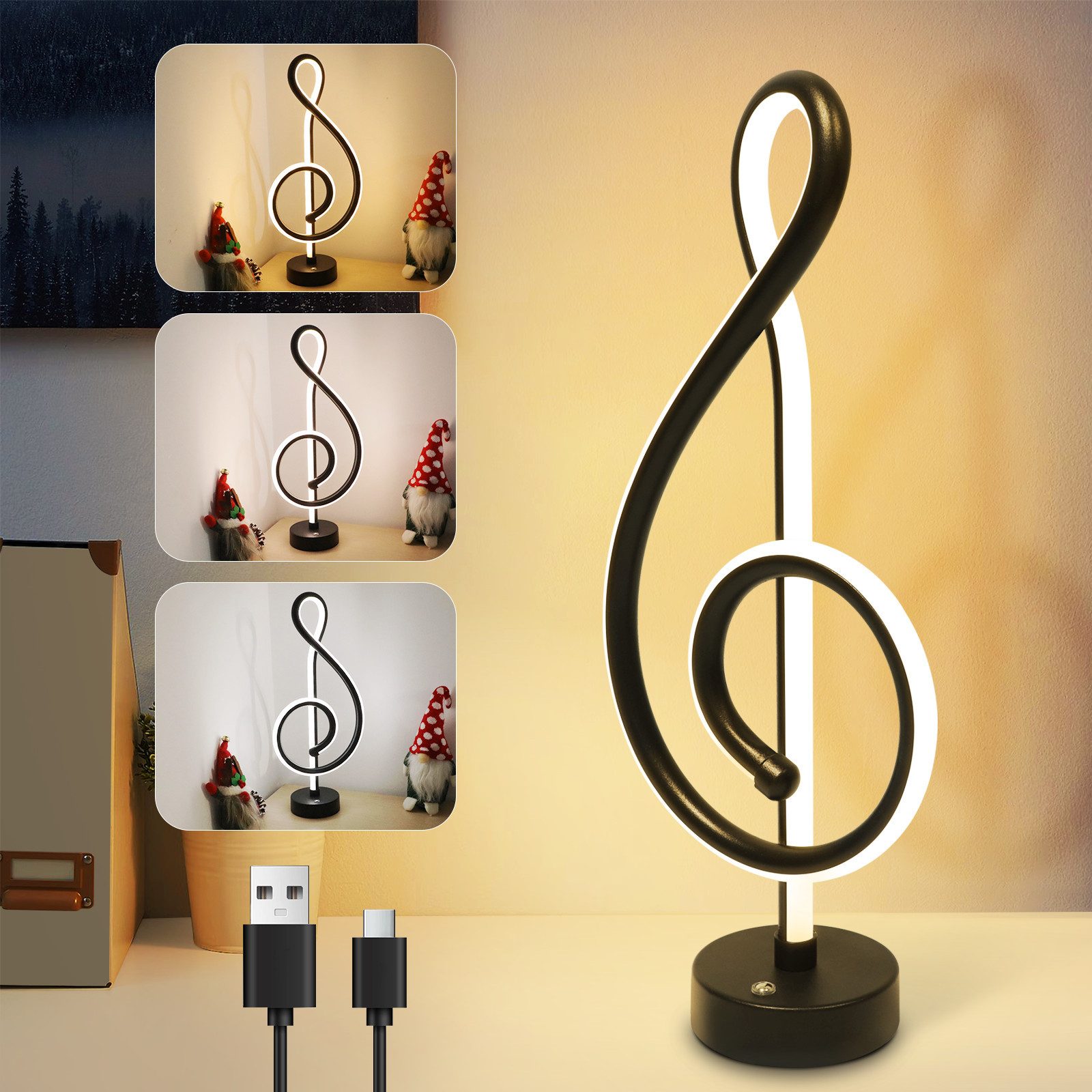 NETTLIFE Trådlös, LED-bordslampa Dimbar med touchfunktion, Batteridriven, Svart, Uppladdningsbar, USB Dimbar med touchfunktion