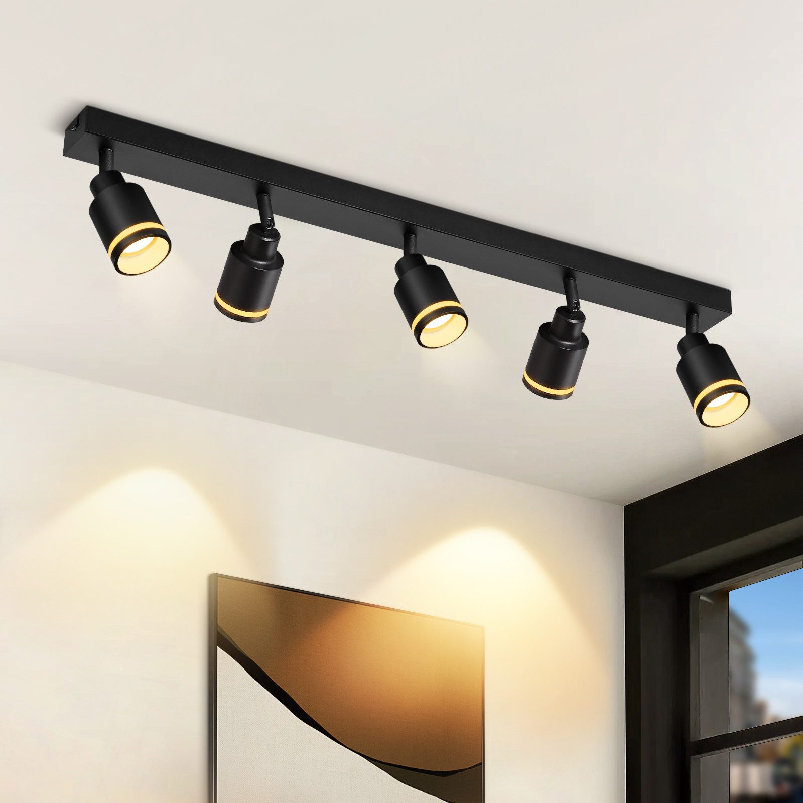 NETTLIFE modern svart taklampa: 5 justerbara metallspotlights i taket, GU10 taklampa, för sovrum, utan glödlampa