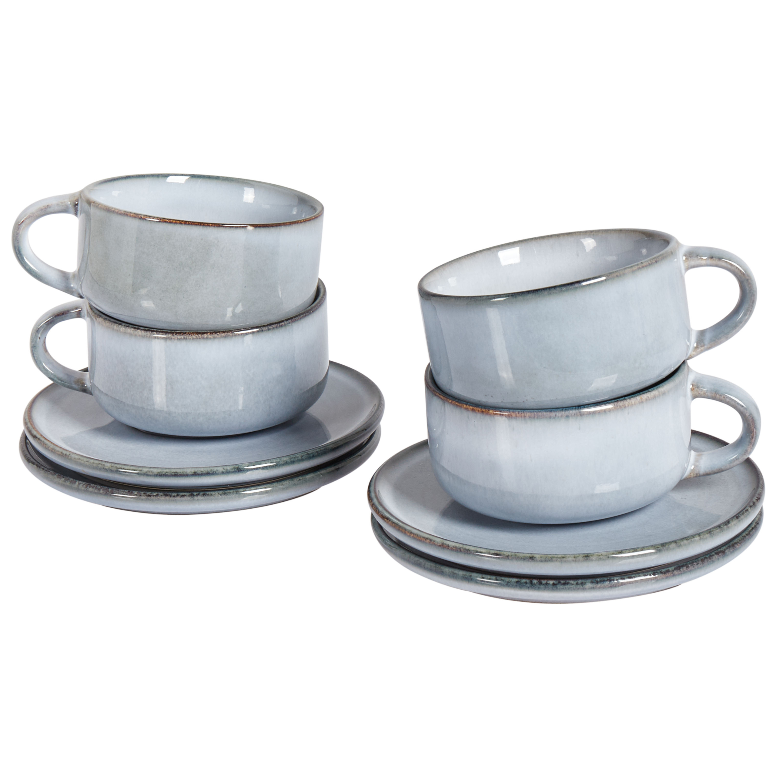 Set med 4 koppar med fat JUNIPER Stengods Ljusblå