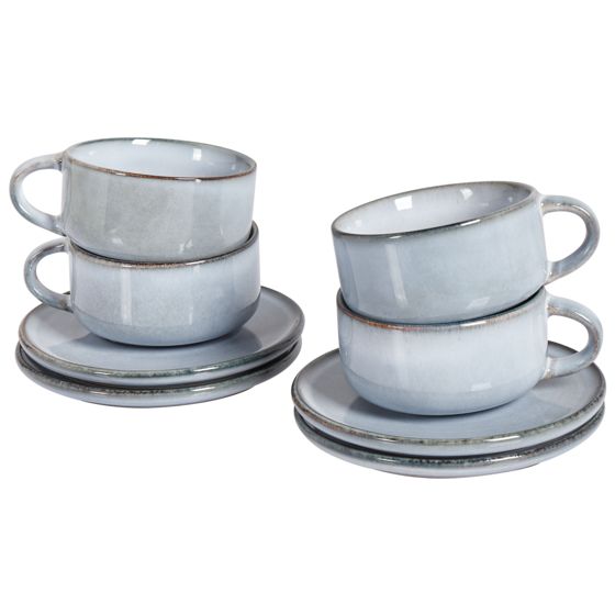 Set med 4 koppar med fat JUNIPER Stengods Ljusblå
