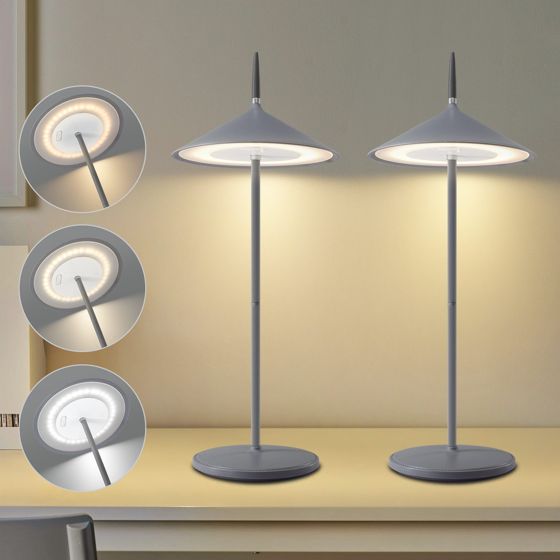 NETTLIFE trådlös bordslampa nattlampa 2 LED-bordslampor batteripack 1800mhA uppladdningsbar pekskärm dimbar modern grå IP44 USB