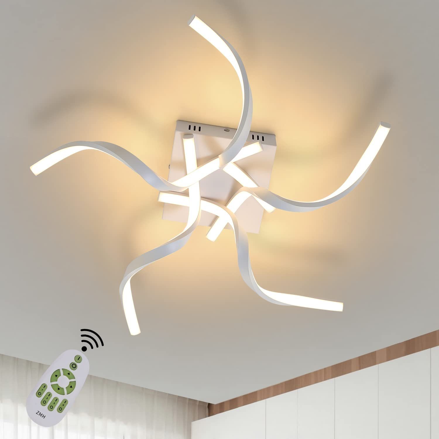 NETTLIFE modern vit, LED-taklampa, dimbar 65 cm vågmönster, sovrumslampa 48W för vardagsrum För kök, kontor