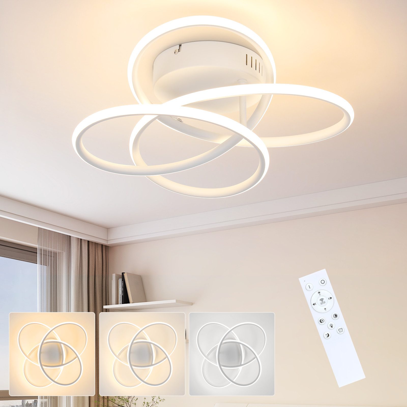 NETTLIFE LED - taklampa för hallen, modern design, vit, dimbar, med fjärrkontroll, 36 cm, metall, 44 W