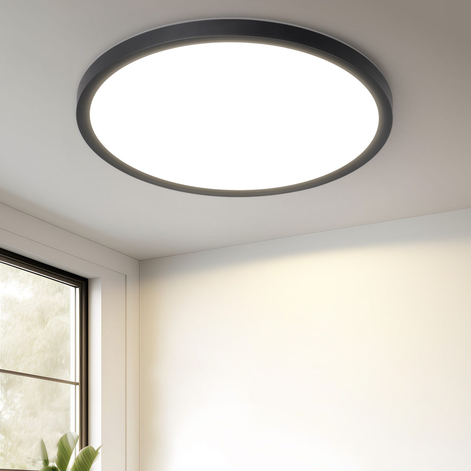 NETTLIFE platt, LED-taklampa, för sovrum, svart, 18 cm, 15 W, ej dimbar, varmvit, 3000 K