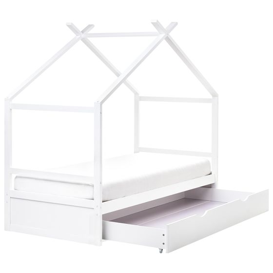 Barnsäng Hus Furu ORGEVAL 90 x 200 cm med förvaring Vit