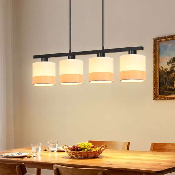 NETTLIFE Retro pendellampa för 4 personer, justerbar matbordslampa med E27-kon och tygsladd