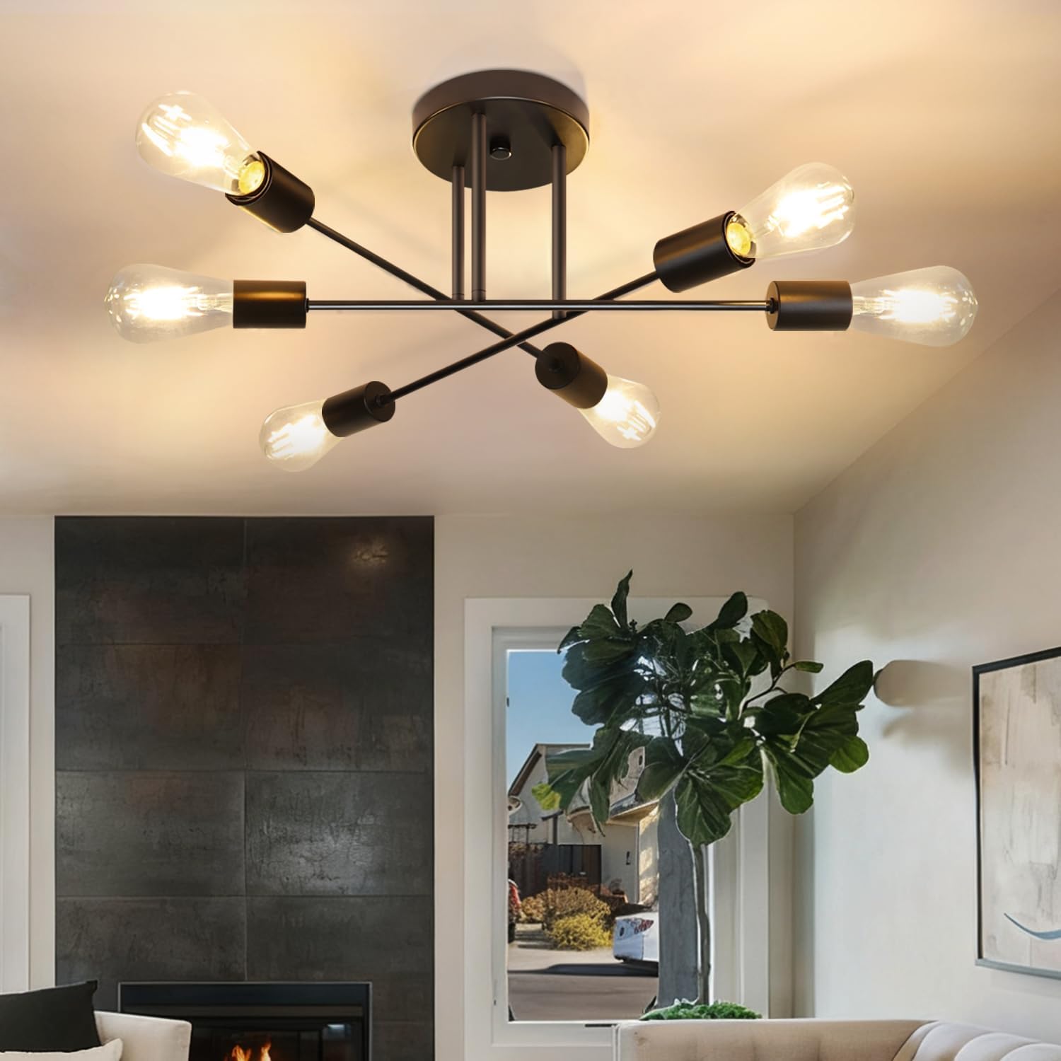 NETTLIFE Vintage - taklampa, 6 lampor, industriell, vardagsrum, E27 Ljuskrona, svart, sovrumslampa, lantlig stil, matbordslampa