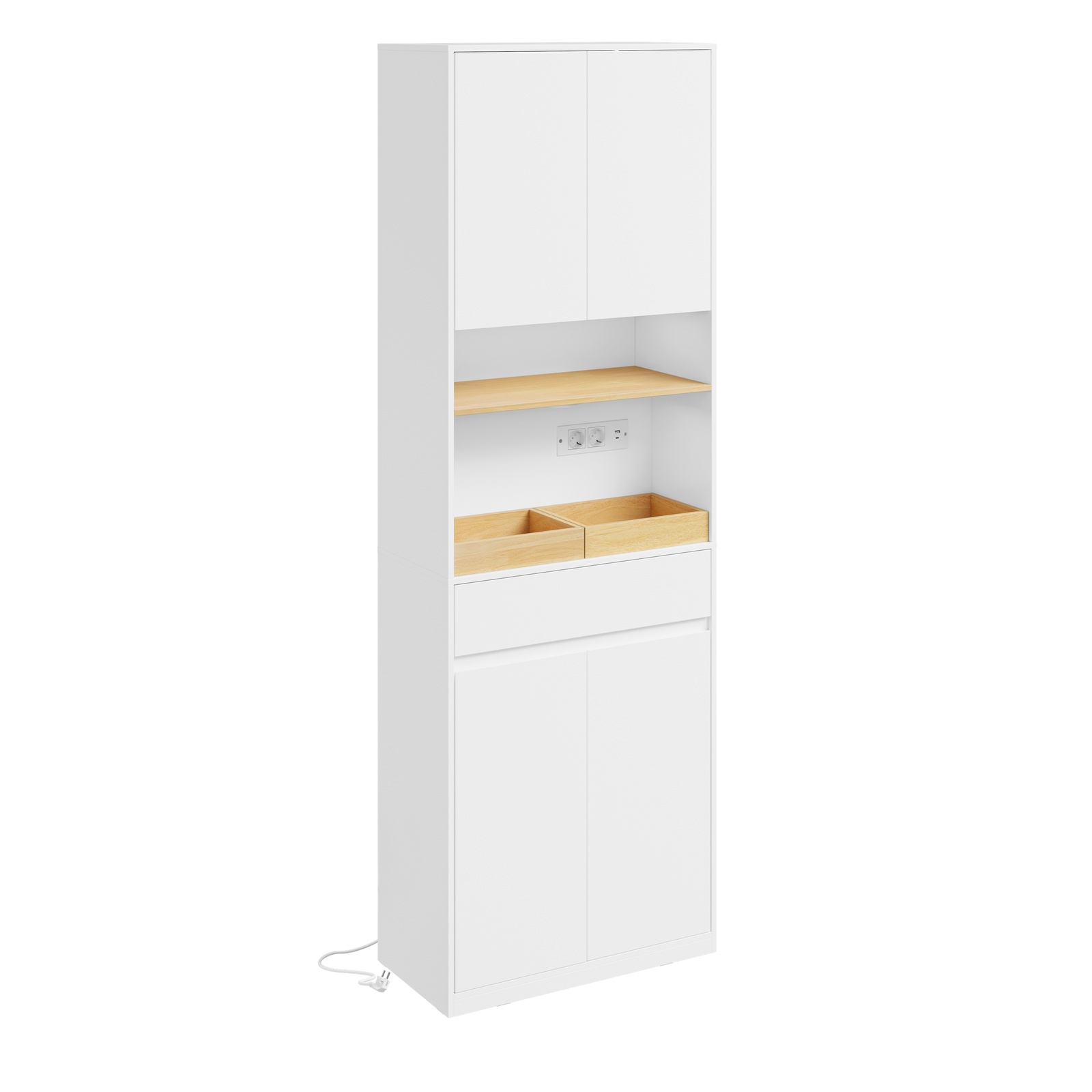Högt badrumsskåp med öppen hylla, vit, 60x30x180 cm, BZR241-E-W