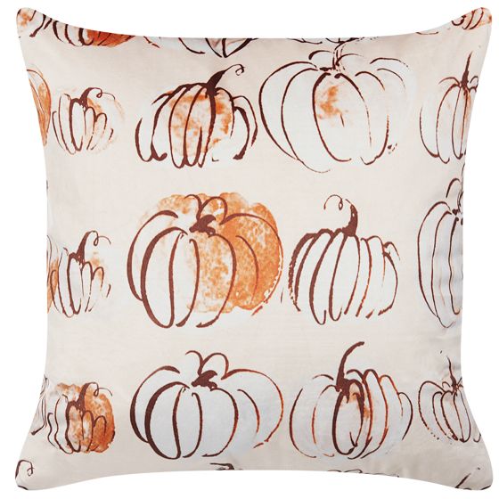 Prydnadskudde CUCURBITA 45 x 45 cm Sammet Beige Växtmotiv