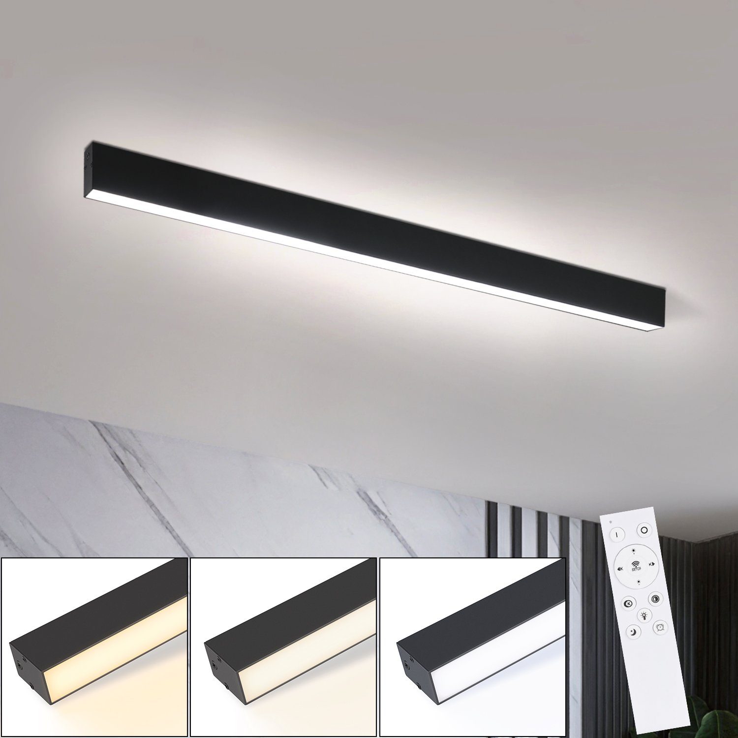 NETTLIFE 80 cm LED-taklampa, 25 W, svart. Dimbar med fjärrkontroll, lämplig för vardagsrum och sovrum. Modern lamppanel