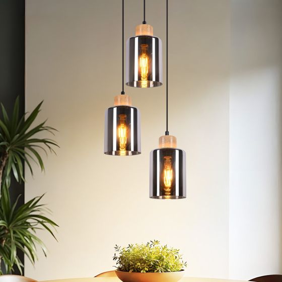 NETTLIFE trähänglampa, E27-hänglampa, vintage matbordslampa i glas