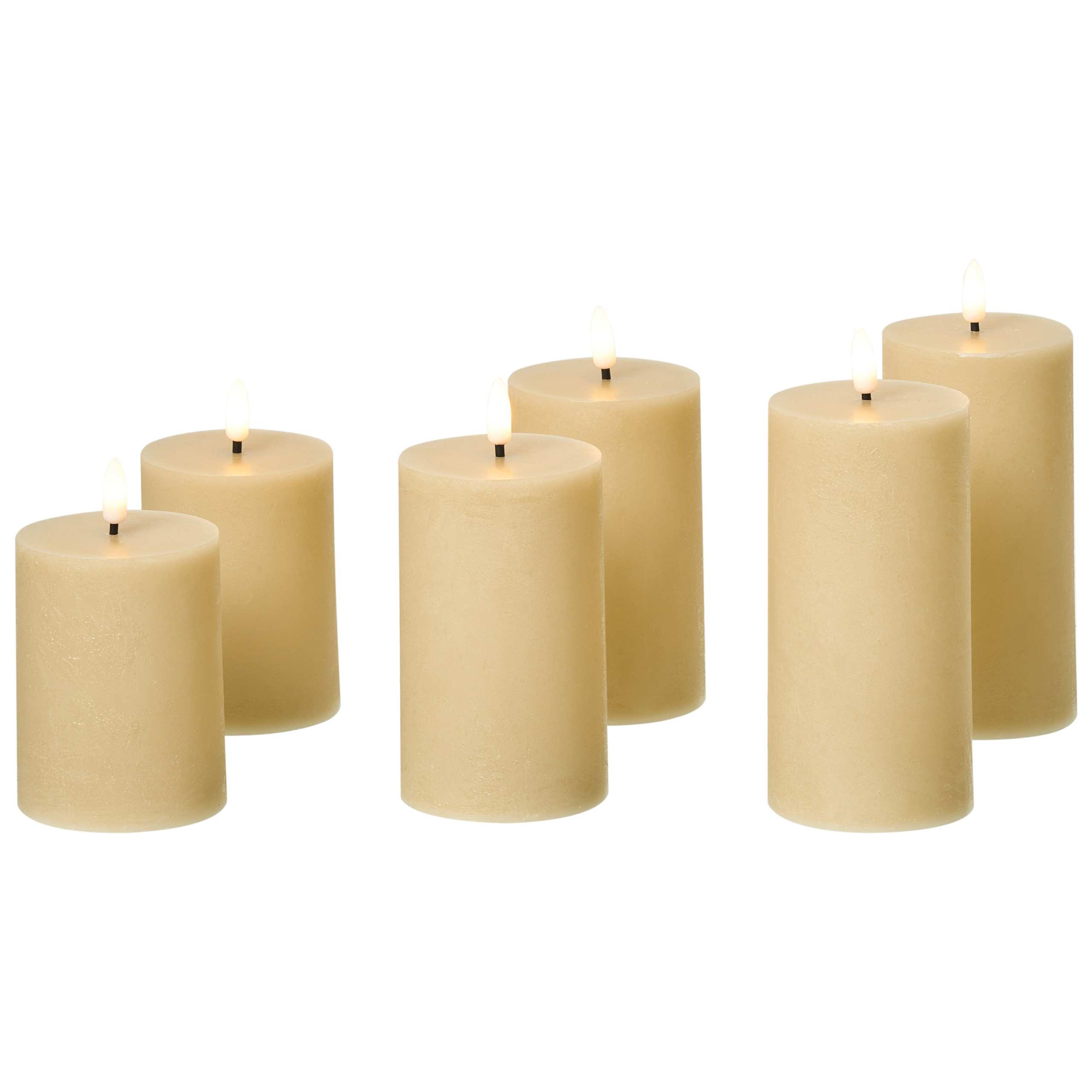 Set med 6 LED-ljus BRAISE 10/13/15 cm Beige