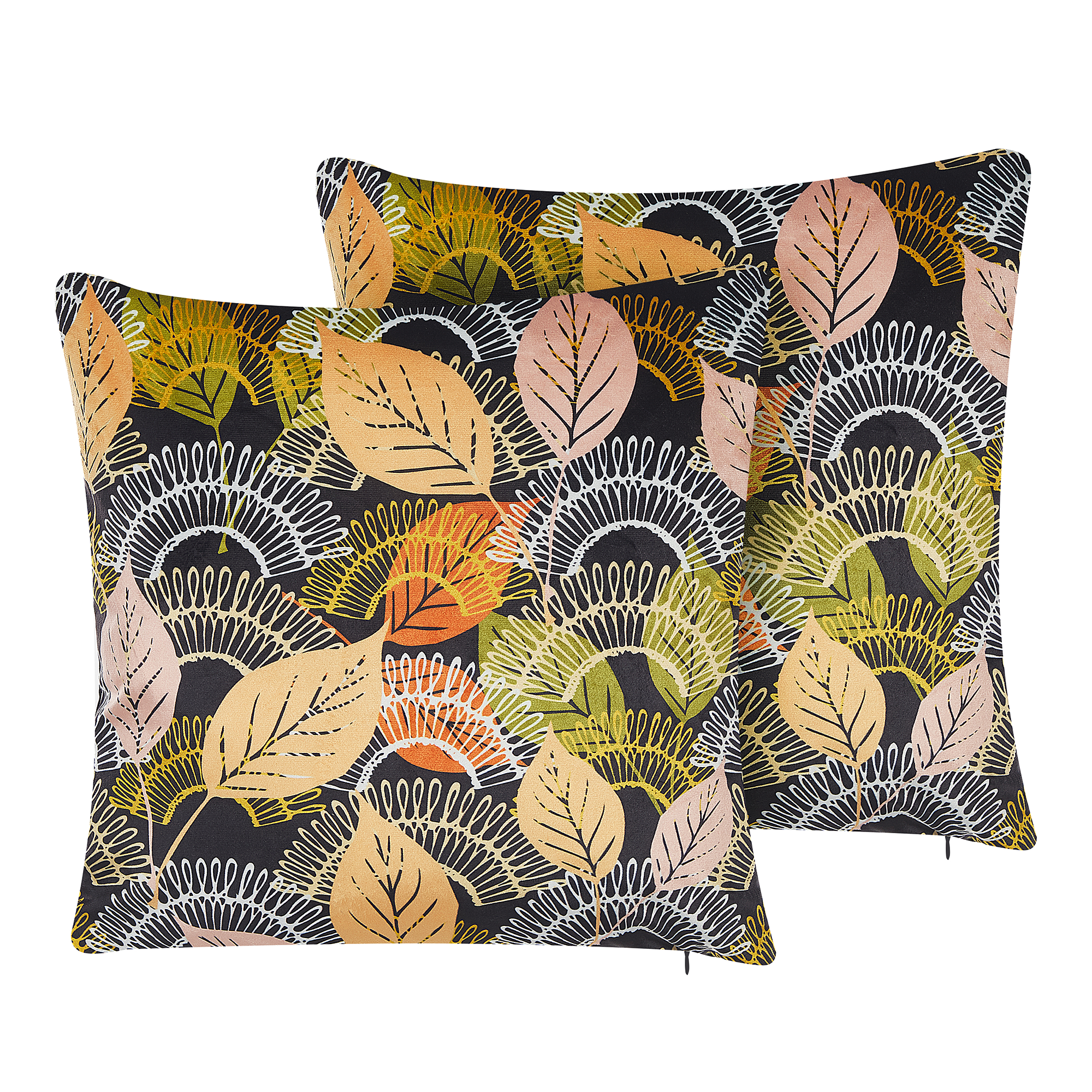 Set med 2 prydnadskuddar LAGURUS 45 x 45 cm Sammet Flerfärgad Växtmotiv