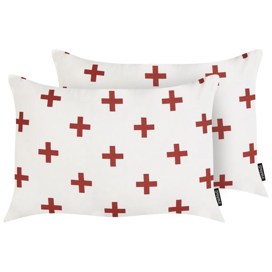 Set med 2 prydnadskuddar VELLEIA 50 x 35 cm Bomull Vit Geometriskt tryck