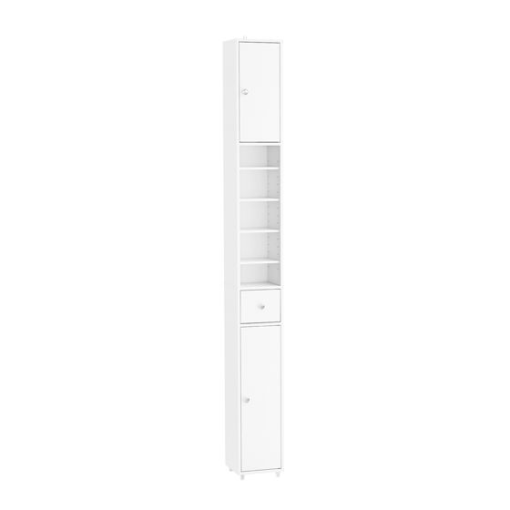 SoBuy BZR34-II-W Smal badrumskolonn - vattenavvisande, högt badrumsskåp med justerbara hyllor och låda - platsbesparande skåp, MDF, vit, 20x180x20c