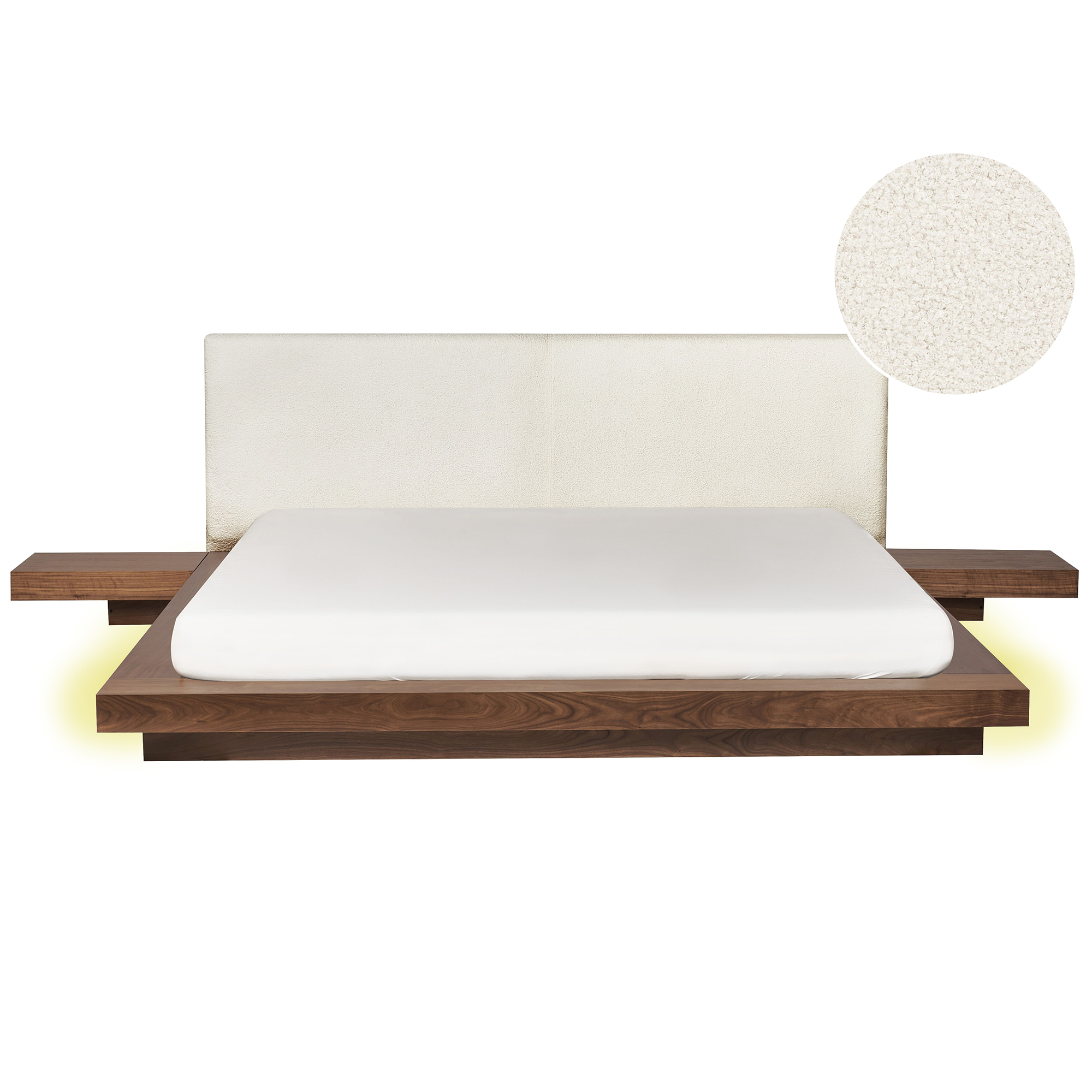 Säng med LED-belysning Bouclé ZEN 180 x 200 cm LED Brun askfanér