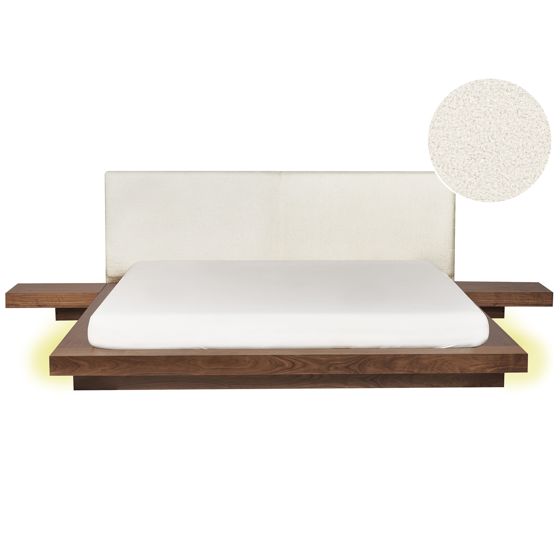 Säng med LED-belysning Bouclé ZEN 180 x 200 cm LED Brun askfanér