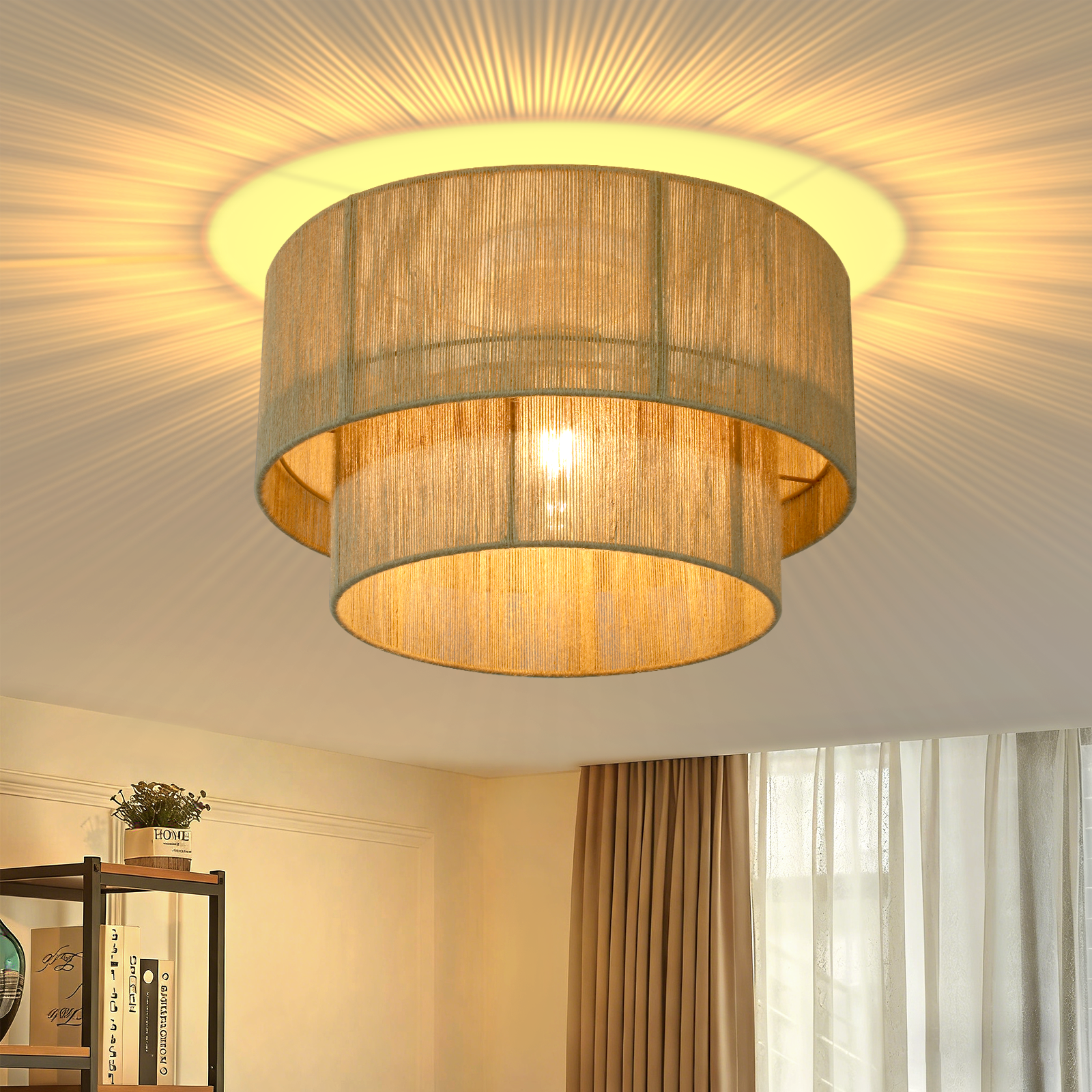 NETTLIFE Taklampa i jute, naturfärgad 40 cm, E27-sockel - Lämplig för vardagsrum, sovrum, kök eller hall (glödlampa ingår ej)
